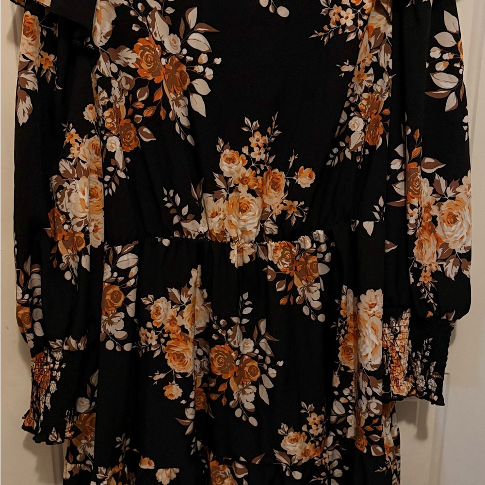 SHEIN Curve Black and Orange Floral Dress